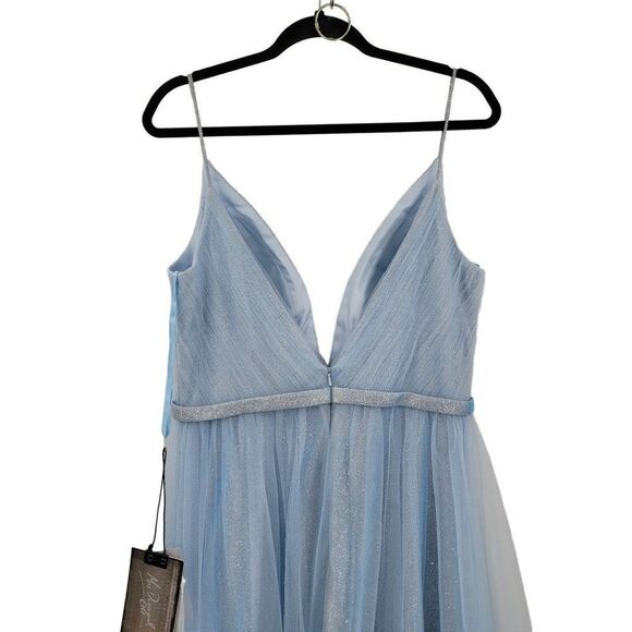 Mac Duggal Gown Elsa Princess Ice Blue Sparkle Plunging V Full Tulle A-line 10 - Picture 14 of 17